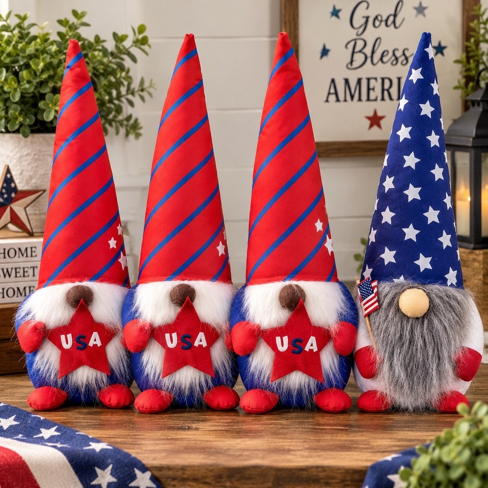 4 Huntington Home Patriotic Gnomes 20" USA Americana 4th of July Decor Set